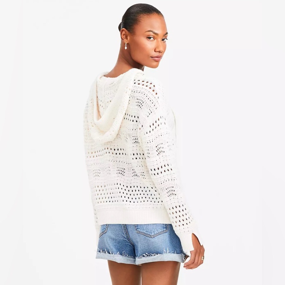 NWT LOFT Beach Pointelle Open Knit Pullover-Crochet Coverup-Whisper White-LG - Picture 6 of 10